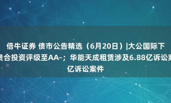 倍牛证券 债市公告精选（6月20日）|大公国际下调贵合投资评级至AA-；华能天成租赁涉及6.88亿诉讼案件
